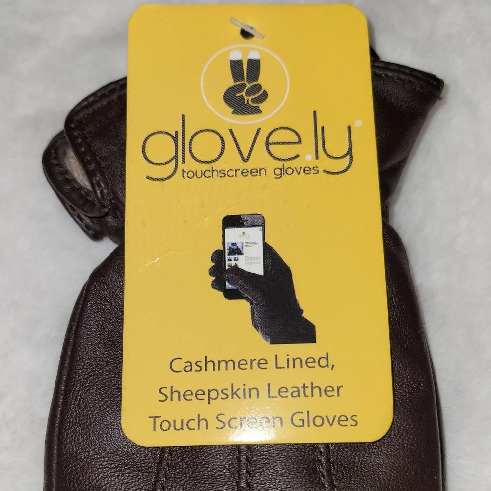 Glove.ly Genuine Leather Cashmere-Lined Touchscreen Gloves New With Tag
